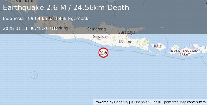 Earthquake Java, Indonesia (2.6 M) (2025-01-11 09:45:30 UTC)