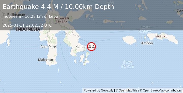 Earthquake Sulawesi, Indonesia (4.4 M) (2025-01-11 12:02:32 UTC)