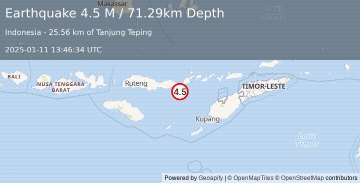 Earthquake Flores Region, Indonesia (4.5 M) (2025-01-11 13:46:34 UTC)