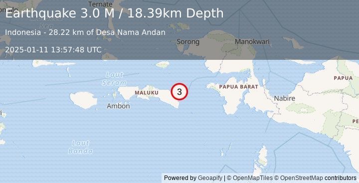 Earthquake Seram, Indonesia (3.0 M) (2025-01-11 13:57:48 UTC)