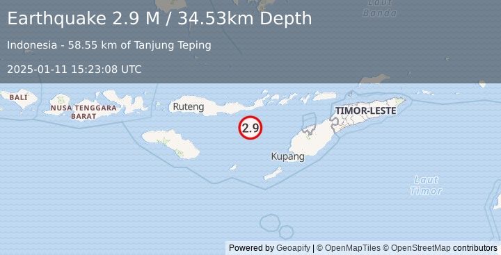 Earthquake Savu Sea (2.9 M) (2025-01-11 15:23:08 UTC)