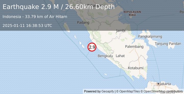 Earthquake Southern Sumatra, Indonesia (2.9 M) (2025-01-11 16:38:53 UTC)