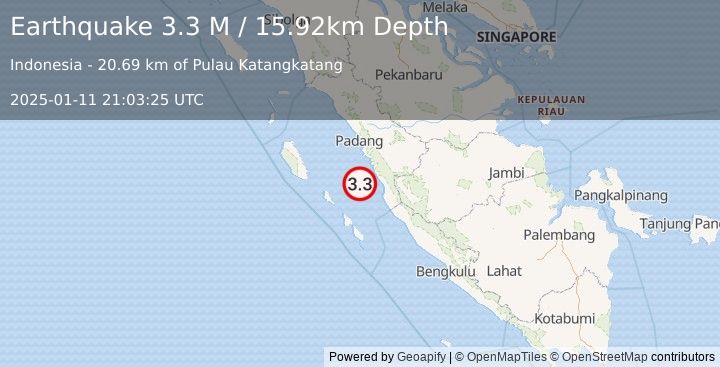 Earthquake Southern Sumatra, Indonesia (3.3 M) (2025-01-11 21:03:25 UTC)