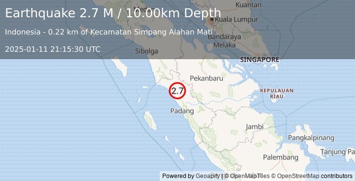 Earthquake Southern Sumatra, Indonesia (2.7 M) (2025-01-11 21:15:30 UTC)