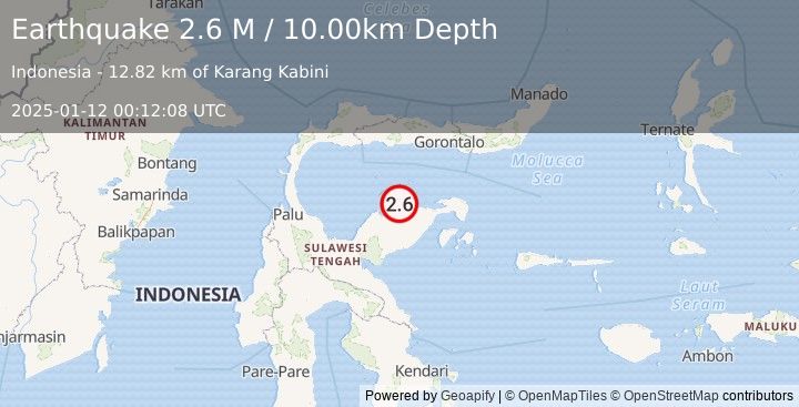 Earthquake Minahassa Peninsula, Sulawesi (2.6 M) (2025-01-12 00:12:08 UTC)