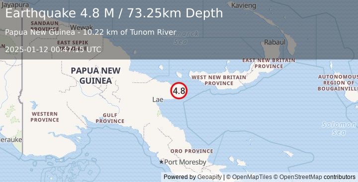 Earthquake Papua New Guinea Region (4.8 M) (2025-01-12 00:47:15 UTC)