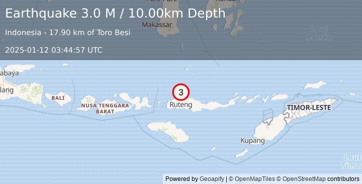 Earthquake Flores Region, Indonesia (3.0 M) (2025-01-12 03:44:57 UTC)