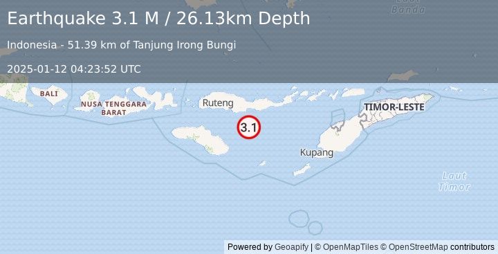 Earthquake Savu Sea (3.1 M) (2025-01-12 04:23:52 UTC)