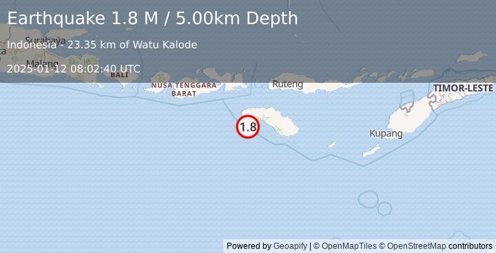 Earthquake Sumba Region, Indonesia (1.8 M) (2025-01-12 08:02:40 UTC)