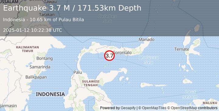 Earthquake Minahassa Peninsula, Sulawesi (3.7 M) (2025-01-12 10:22:38 UTC)