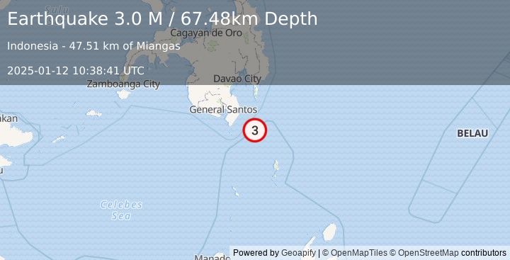 Earthquake Mindanao, Philippines (3.0 M) (2025-01-12 10:38:41 UTC)