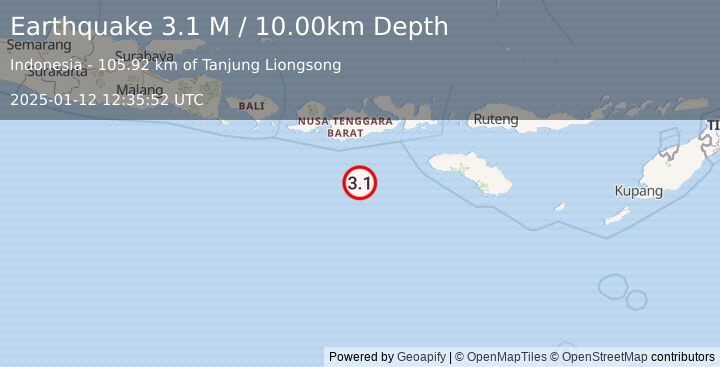 Earthquake South of Sumbawa, Indonesia (3.1 M) (2025-01-12 12:35:52 UTC)