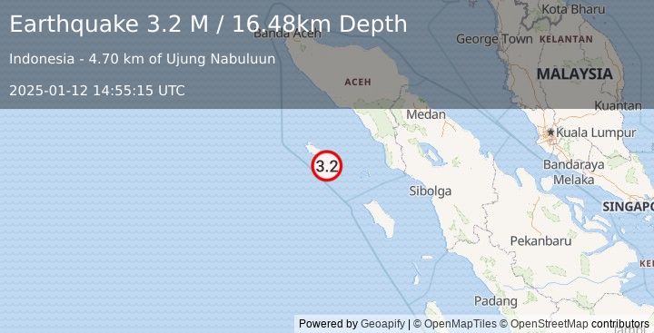 Earthquake Northern Sumatra, Indonesia (3.2 M) (2025-01-12 14:55:15 UTC)