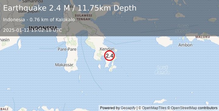 Earthquake Sulawesi, Indonesia (2.4 M) (2025-01-12 15:02:18 UTC)