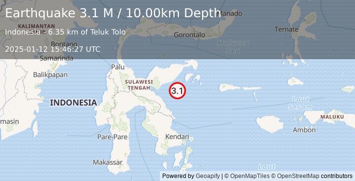 Earthquake Sulawesi, Indonesia (3.1 M) (2025-01-12 15:46:27 UTC)