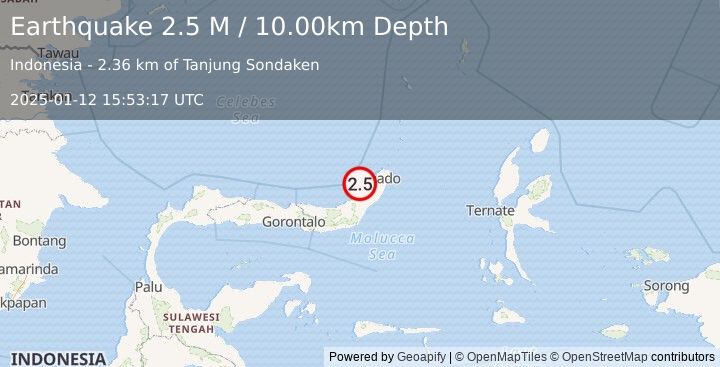 Earthquake Minahassa Peninsula, Sulawesi (2.5 M) (2025-01-12 15:53:17 UTC)