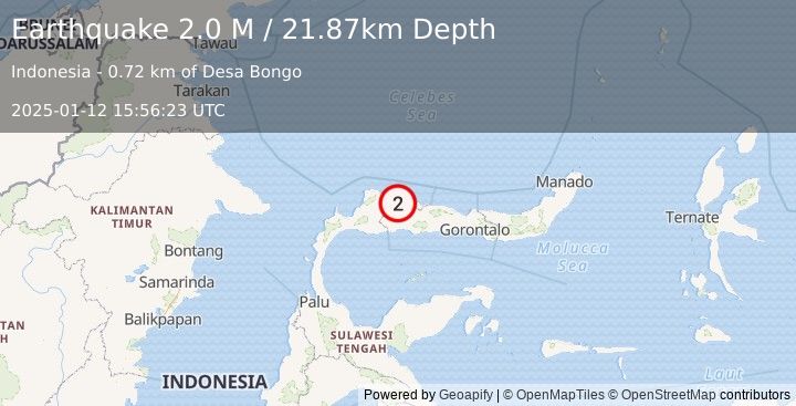 Earthquake Minahassa Peninsula, Sulawesi (2.0 M) (2025-01-12 15:56:23 UTC)