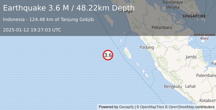 Earthquake Southwest of Sumatra, Indonesia (3.5 M) (2025-01-12 19:27:04 UTC)