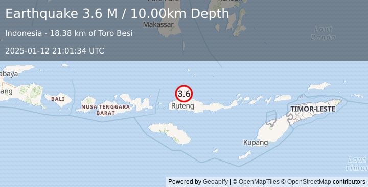 Earthquake Flores Region, Indonesia (3.6 M) (2025-01-12 21:01:34 UTC)