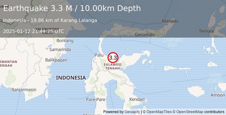 Earthquake Sulawesi, Indonesia (3.3 M) (2025-01-12 21:44:25 UTC)