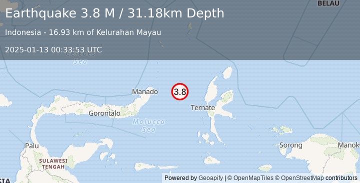 Earthquake Northern Molucca Sea (3.8 M) (2025-01-13 00:33:53 UTC)