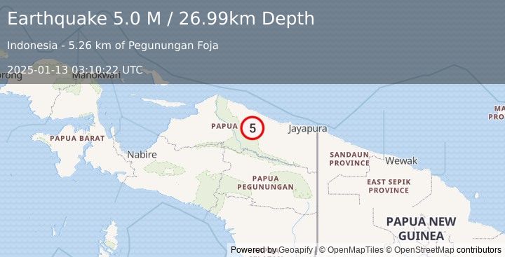 Earthquake West Papua, Indonesia (5.0 M) (2025-01-13 03:10:23 UTC)