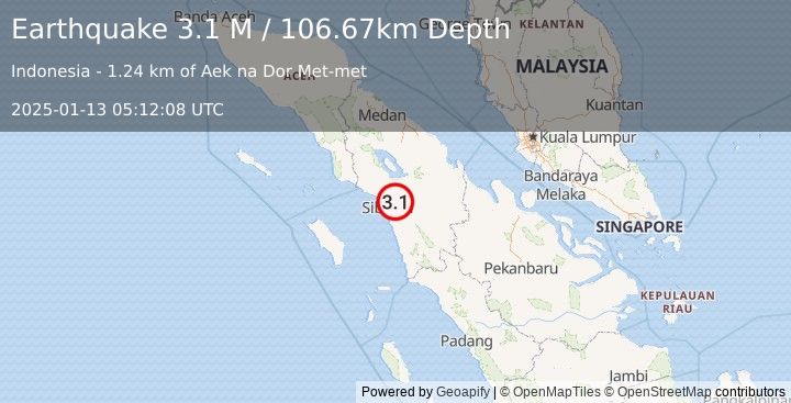 Earthquake Northern Sumatra, Indonesia (3.1 M) (2025-01-13 05:12:08 UTC)