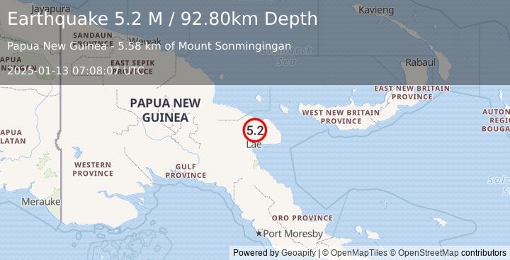 Earthquake Papua New Guinea Region (5.2 M) (2025-01-13 07:08:07 UTC)