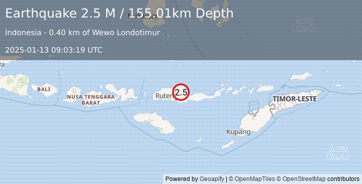 Earthquake Flores Region, Indonesia (2.5 M) (2025-01-13 09:03:19 UTC)