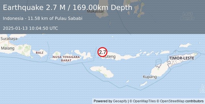 Earthquake Flores Region, Indonesia (2.7 M) (2025-01-13 10:04:50 UTC)