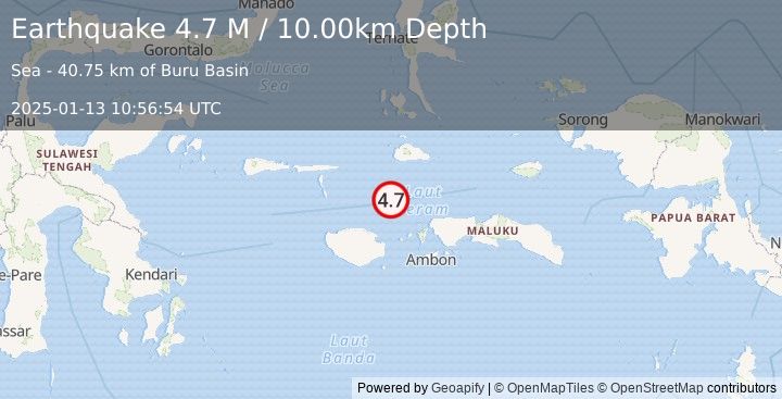 Earthquake Ceram Sea (4.7 M) (2025-01-13 10:56:54 UTC)