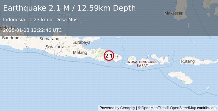 Earthquake Bali Region, Indonesia (2.1 M) (2025-01-13 12:22:46 UTC)