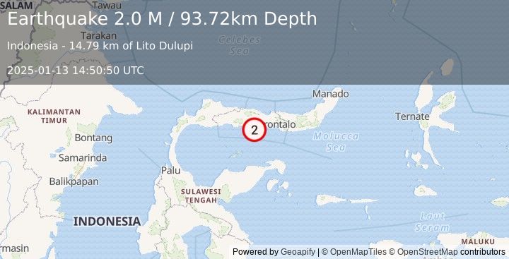 Earthquake Minahassa Peninsula, Sulawesi (2.0 M) (2025-01-13 14:50:50 UTC)