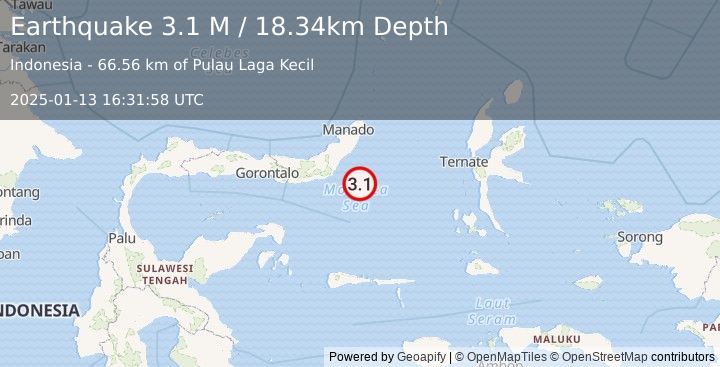 Earthquake Northern Molucca Sea (3.1 M) (2025-01-13 16:31:58 UTC)