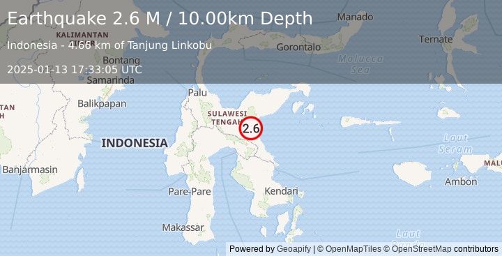 Earthquake Sulawesi, Indonesia (2.6 M) (2025-01-13 17:33:05 UTC)