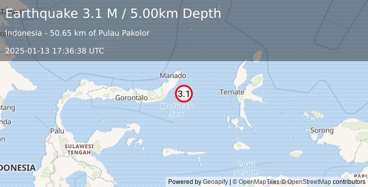 Earthquake Northern Molucca Sea (3.1 M) (2025-01-13 17:36:38 UTC)