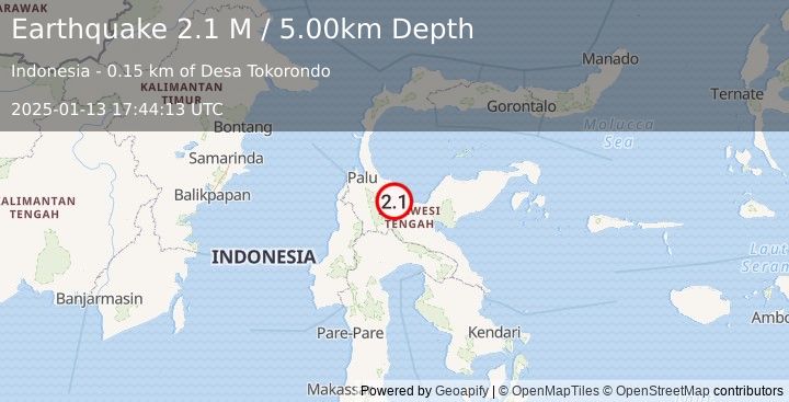 Earthquake Sulawesi, Indonesia (2.1 M) (2025-01-13 17:44:13 UTC)