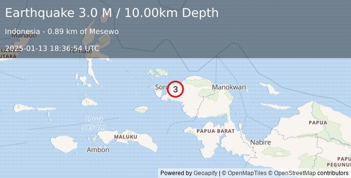 Earthquake West Papua Region, Indonesia (3.0 M) (2025-01-13 18:36:54 UTC)