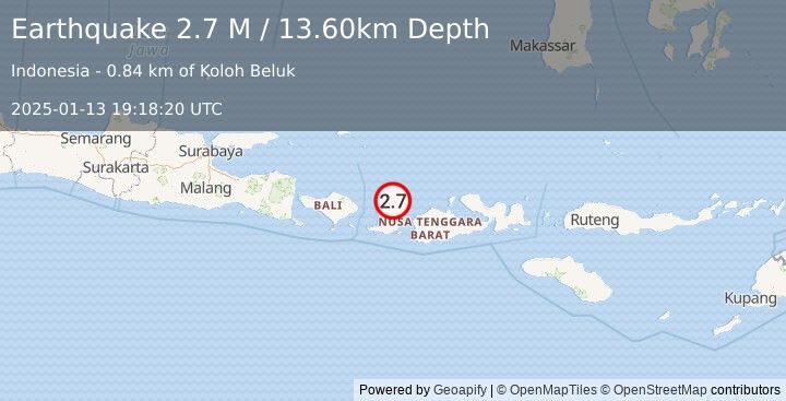 Earthquake Sumbawa Region, Indonesia (2.7 M) (2025-01-13 19:18:20 UTC)