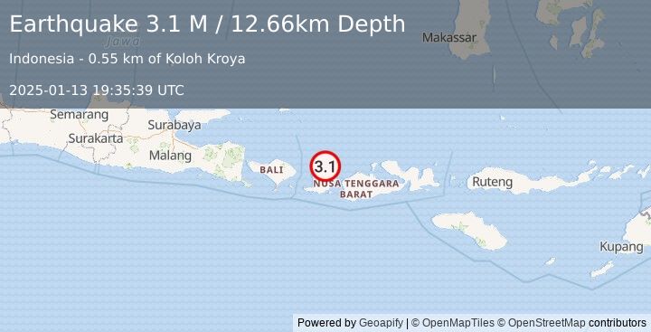 Earthquake Sumbawa Region, Indonesia (3.1 M) (2025-01-13 19:35:39 UTC)