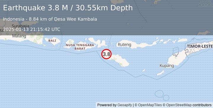 Earthquake Sumba Region, Indonesia (3.8 M) (2025-01-13 21:15:42 UTC)