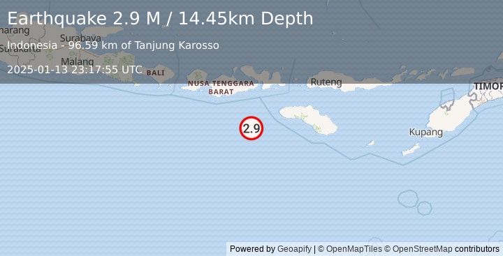 Earthquake South of Sumbawa, Indonesia (2.9 M) (2025-01-13 23:17:55 UTC)