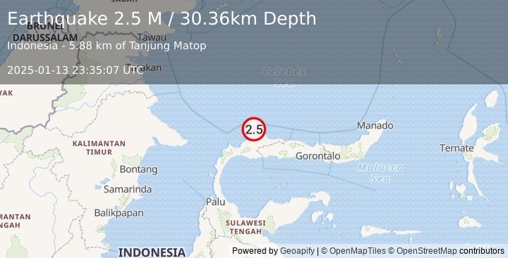 Earthquake Minahassa Peninsula, Sulawesi (2.5 M) (2025-01-13 23:35:07 UTC)