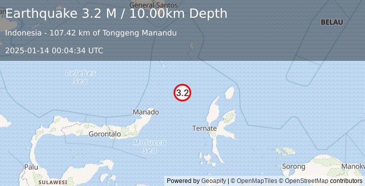 Earthquake Northern Molucca Sea (3.2 M) (2025-01-14 00:04:34 UTC)