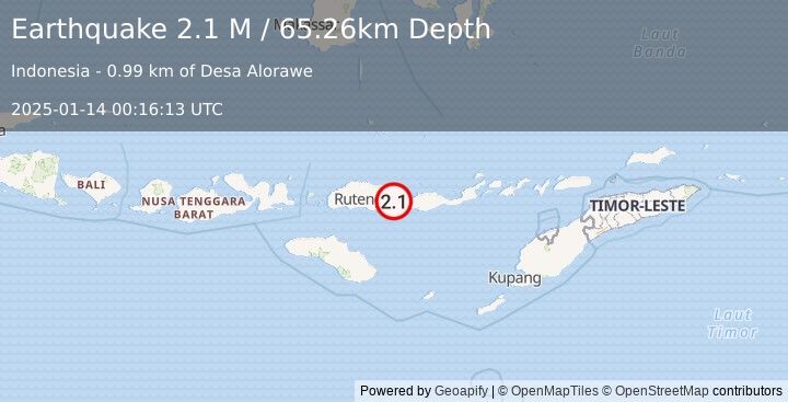 Earthquake Flores Region, Indonesia (2.1 M) (2025-01-14 00:16:13 UTC)