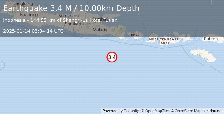 Earthquake South of Java, Indonesia (3.4 M) (2025-01-14 03:04:14 UTC)