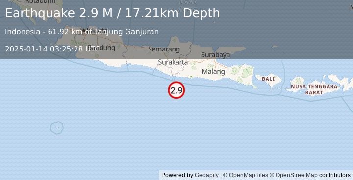 Earthquake Java, Indonesia (2.9 M) (2025-01-14 03:25:28 UTC)