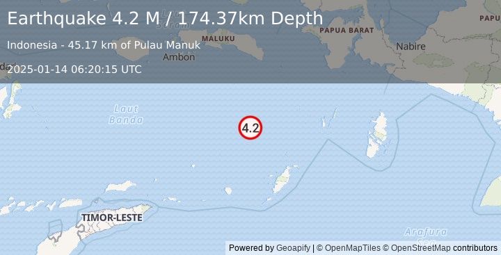 Earthquake Banda Sea (4.2 M) (2025-01-14 06:20:15 UTC)