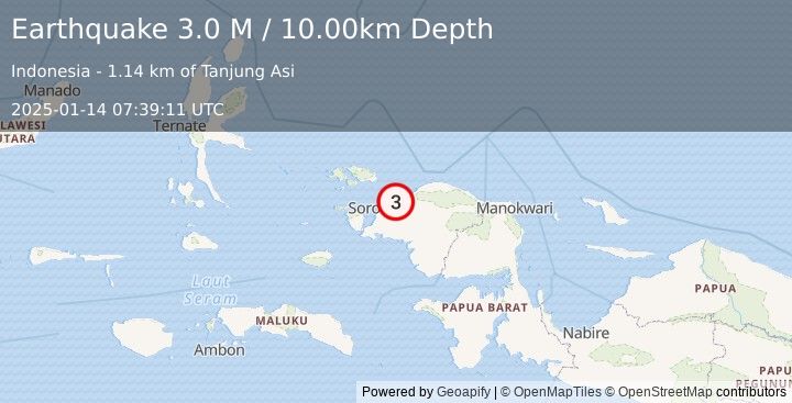 Earthquake West Papua Region, Indonesia (3.0 M) (2025-01-14 07:39:11 UTC)