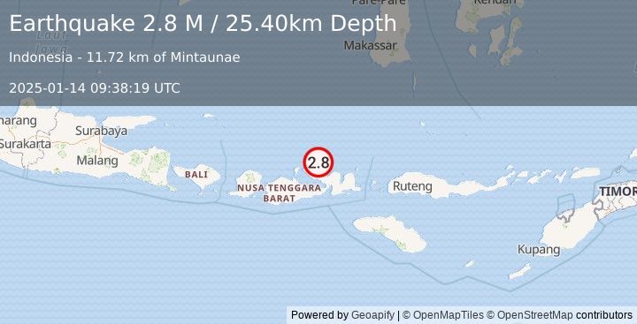 Earthquake Sumbawa Region, Indonesia (2.8 M) (2025-01-14 09:38:19 UTC)